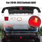 Rear Bumper Diffuser Lip W/ Brake LED Glossy Black for Infiniti Q50 2018-2023