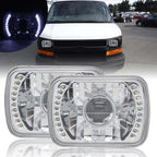 7x6 5X7 LED Halo Projector Headlight For Chevy Express Cargo Van 1500 2500 3500