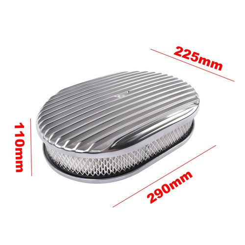 12" Oval Fully Finned Polished Aluminum Air Cleaner For Classic Chevy Ford Mopar