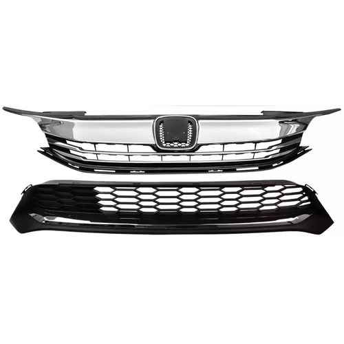 2PCS FITS 2016 2017 Honda Accord Sedan 4D Front Bumper Grille Grill Upper Lower