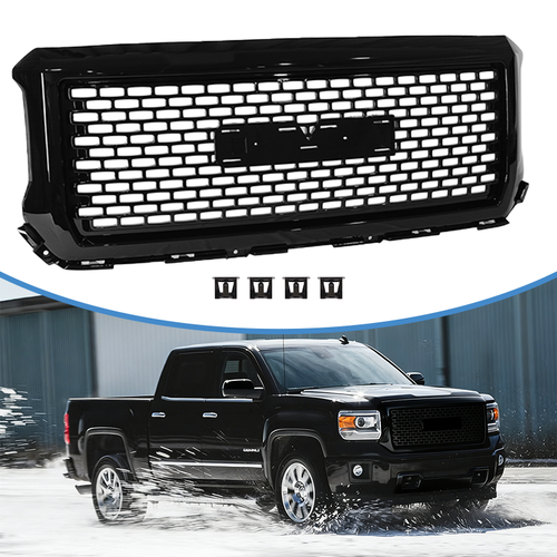 Front Bumper Grille Denali Style Gloss Black for 2014 2015 for GMC Sierra 1500