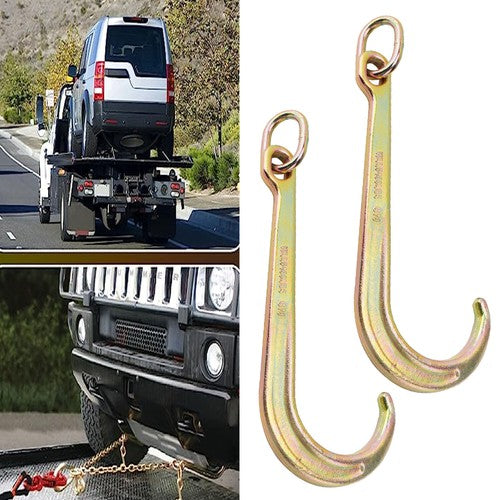 (2) 15 Inch J Hook Chain Link Tow Axle Strap Wrecker Clevis WLL G70 5400LBS