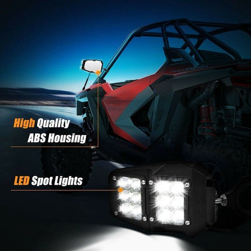 UTV Rear View Side Mirrors w/ LED Lights For Polaris RZR Fit 1.75"-2" Roll Cage