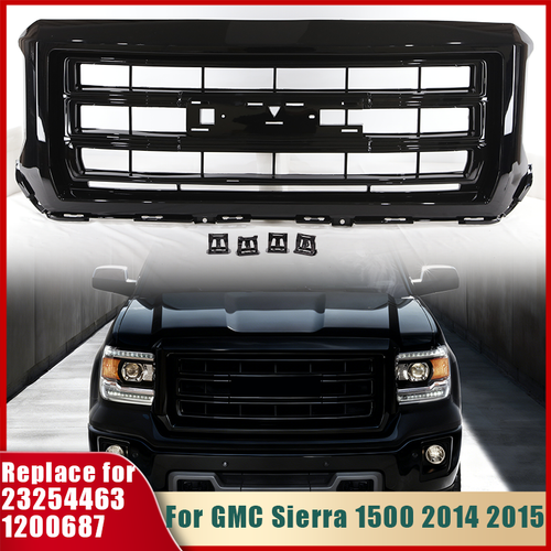 23254463 Front Bumper Grille Gloss Black for GMC Sierra 1500 2014 2015 SLT Style