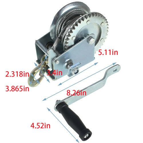 1600lbs Hand Winch Hand Crank Trailer Winch W/10m (32ft) Cable Manual Winch