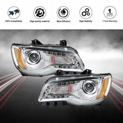 Pair Set For Chrysler 300 2011-2014 Headlight Replacement Halogen Clear Lens L+R