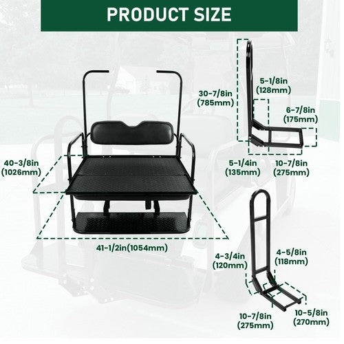 For EZGO Medalist/TXT 1995-UP Golf Cart Black Rear Flip Seat Kit W/ Grab Bar