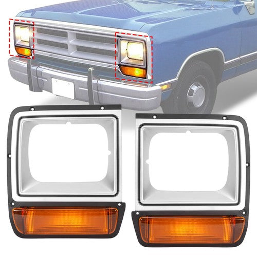 Headlight Bezel for Dodge D W Pickup Truck 1986 1990 Pair Corner Parking Light