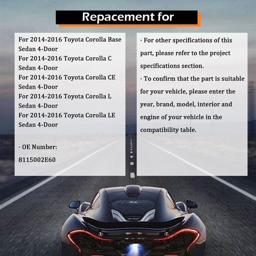 Headlight For Toyota Corolla 2014-2016 Headlamps Driver/Left Side Clear Housing
