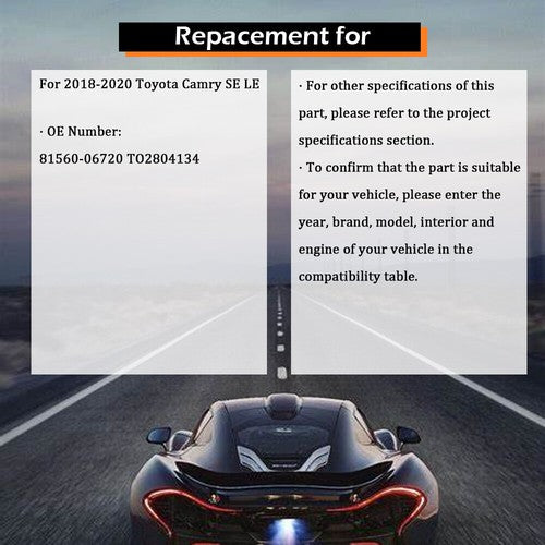 Driver/LH Side Rear Tail Light Outer Lamp For Toyota Camry SE LE 2018 2019 2020