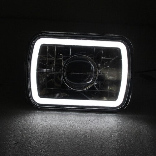 7" 7X6 LED White CCFL Halo Diamond Cut Gray Lens Projector Headlights