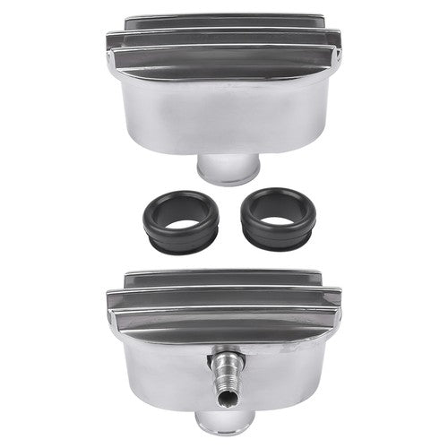 Polished Aluminum Finned Oval PCV + Push-in Breather Combo Valve Cover Set of 2