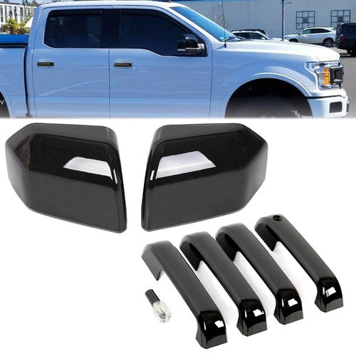 Gloss Black Top Half Mirror Door Handle Covers for 2015-2020 Ford F150 F-150