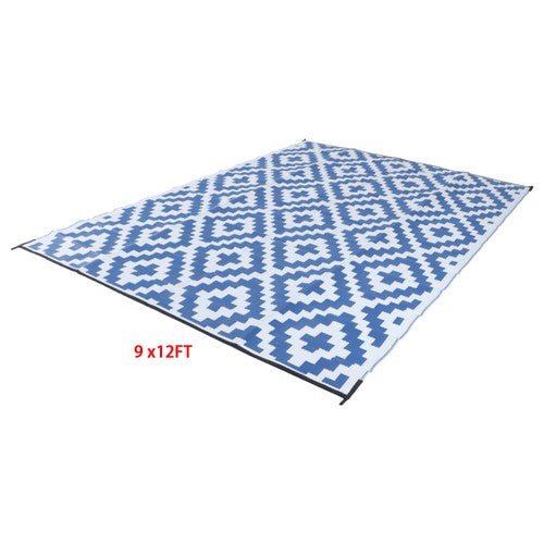 9x12ft Outdoor Plastic Straw Rug For Camping Outdoor Carpet RV Mat Blue & White