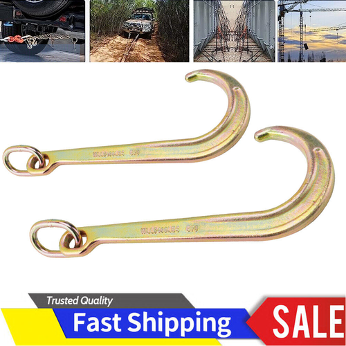 (2) 15 Inch J Hook Chain Link Tow Axle Strap Wrecker Clevis WLL G70 5400LBS