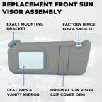 Gray Car Sun Visor Pair Left Right Side for Toyota Camry 2007-2011