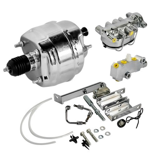9" Chrome Brake Booster Master Cylinder Disc Drum Valve Kit For Chevy Corvette