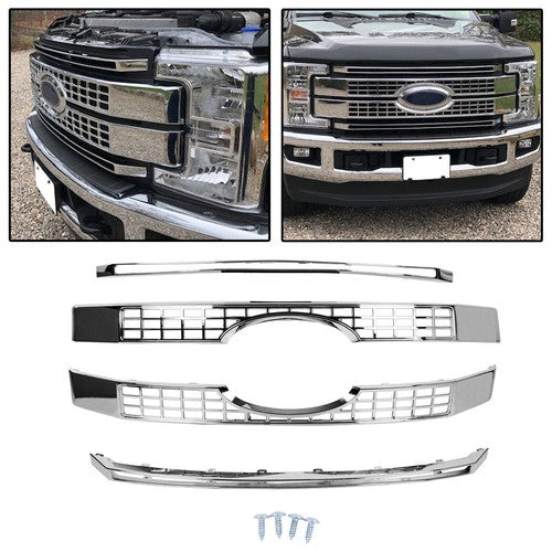 For 17 19 Ford F250 F350 F450 Super Duty Chrome Grille Full Overlay Cover Trim