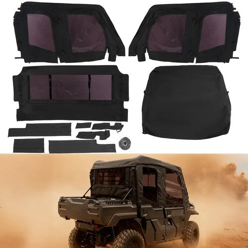 Soft Black Roof for Kawasaki Mule Pro FXT with PVC Upper Doors and Rear Window