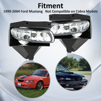 Pair Front Bumper Driving Fog Light Lamp for 1999-2004 for Ford Mustang GT