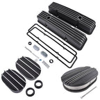 Polished Aluminum Finned Tall Valve Cover & 12" Air Cleaner for SBC 58-86 Black