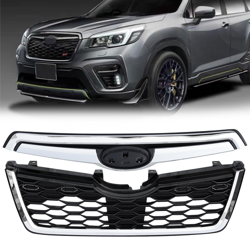 Front Upper Grille Assembly for Subaru Forester 2019 2020 2021 w/Chrome Tirm