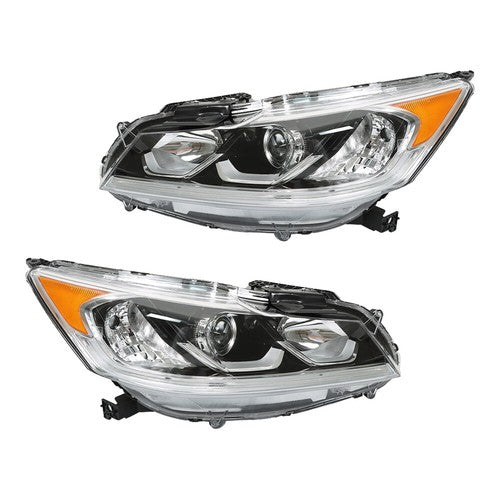 Halogen W/LED DRL Headlights For 16-17 Honda Accord Chrome Driver+Passenger Pair