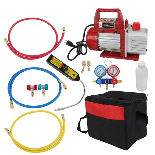 110V 60Hz & A/C Refrigeration Kit Manifold Gauge Air Vacuum Pump 4CFM HVAC 1/3HP