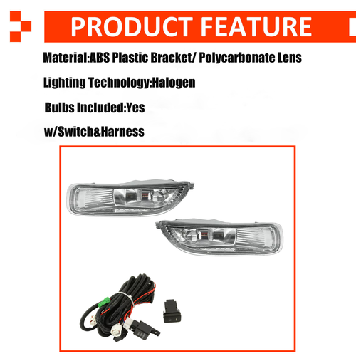 Halogen Driving Fog Lights Lamps w/Switch Wiring for 2003 2004 Toyota Corolla