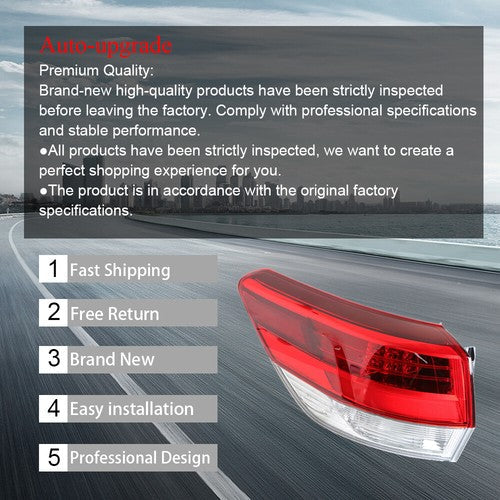 Driver/LH Side For 2017-2019 Toyota Highlande Outer Brake Lamp Tail Light Rear