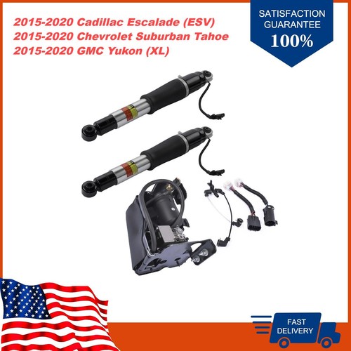 Pair Rear Air Shock Struts + Compressor Pump For Chevy Tahoe GMC Yukon 2015-2019