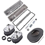 Polished Aluminum Finned Tall Valve Cover & 12" Air Cleaner for SBC 58-86 Black