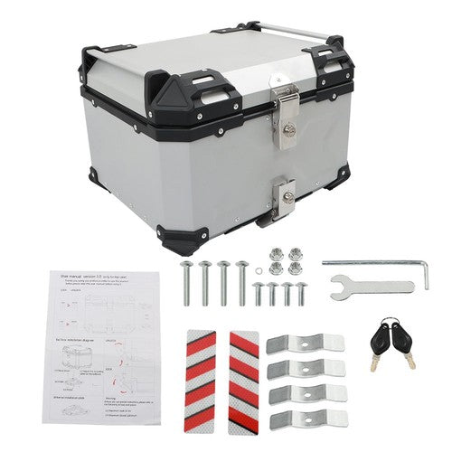 55L Silver Luggage Waterproof Tail Box Scooter Trunk Storage Top Case Motorcycle