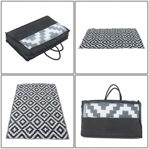 Waterproof Outdoor Carpet Black & White 4x6FT Plastic Straw Rug For Camping