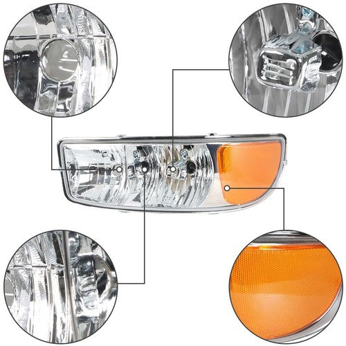 Fit For GMC Sierra 1500 1999-2007 LH+RH Headlight Replacement Halogen Chrome