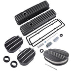 Polished Aluminum Finned Tall Valve Cover & 12" Air Cleaner for SBC 58-86 Black