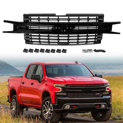 Front Bumper Grill for Chevrolet Silverado 1500 2019 2020 2021 Gloss Matte Black