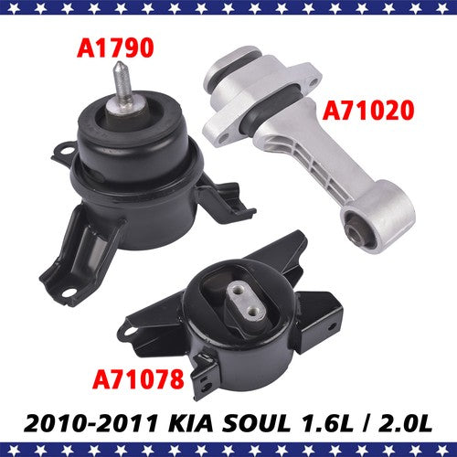 Engine Trans w/o Bracket & Torque Strut Mount 3PCS for Kia Soul 1.6L 2.0L 10-11
