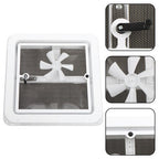 14" x 14" 12V Reversible FAN Kit RV Roof Vent For Camper Manual Lift Black Lid