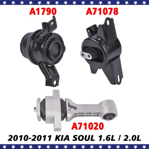 Engine Trans w/o Bracket & Torque Strut Mount 3PCS for Kia Soul 1.6L 2.0L 10-11
