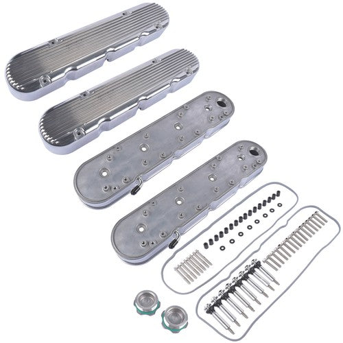 2Pcs Aluminum finned Valve Covers w/ Coil Mounts 241-181 For Chevy LS - Polished
