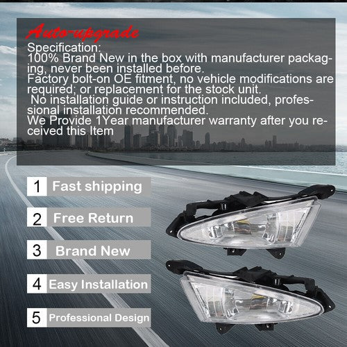 L+R Bumper Clear Fog Light Assembly For 07-10 Hyundai Elantra Sedan 4-Door 2.0L
