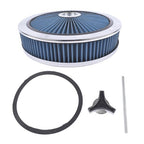 14" x 3" Air Cleaner Set Super Flow Washable Blue for Carburetor w/ 5 1/8" Neck