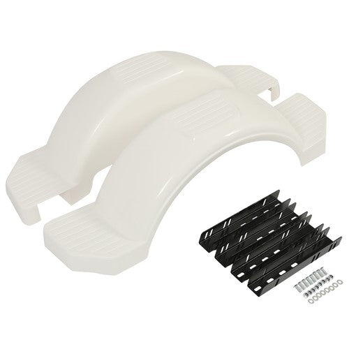 2 Single Axle Trailer Fenders w/ Top Step For 13" Wheels Tires Skirt Boat White