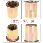3/8-16 Carbon Steel Rivet Nut Flat Head Threaded Insert 50Pcs