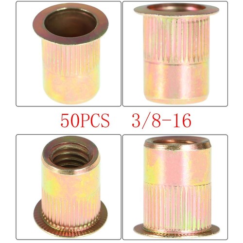 3/8-16 Carbon Steel Rivet Nut Flat Head Threaded Insert 50Pcs