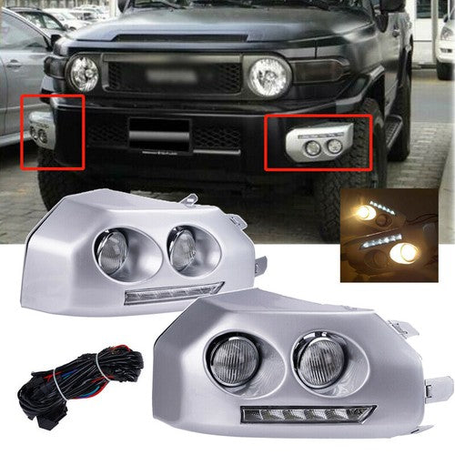 Chrome LED Bumper Fog Light DRL W/Wiring+Bulbs 2pc for Toyota Fj Cruiser 2007-14