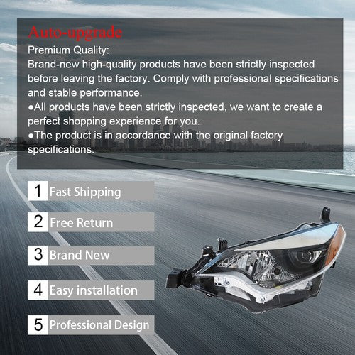 Headlight For Toyota Corolla 2014-2016 Headlamps Driver/Left Side Clear Housing