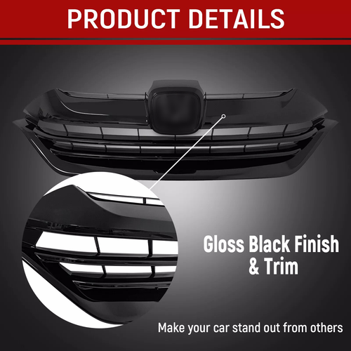 Front Bumper Gloss Black Mesh Grille Grill for 2017-2019 for Honda CR-V