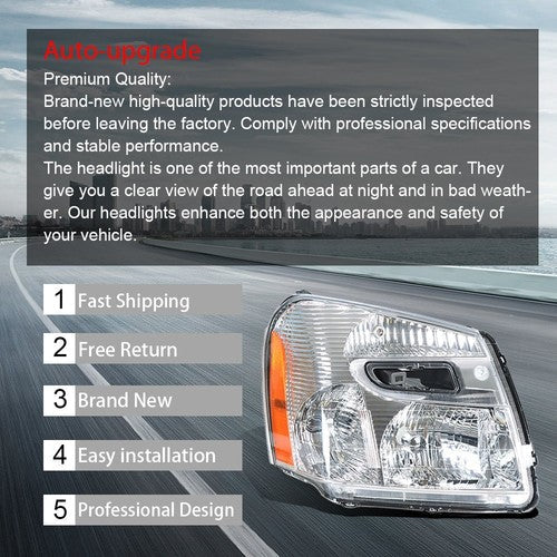 Front Headlight Fit For Chevy Equinox 2005-2009 Headlamp Projector LH+RH Pair